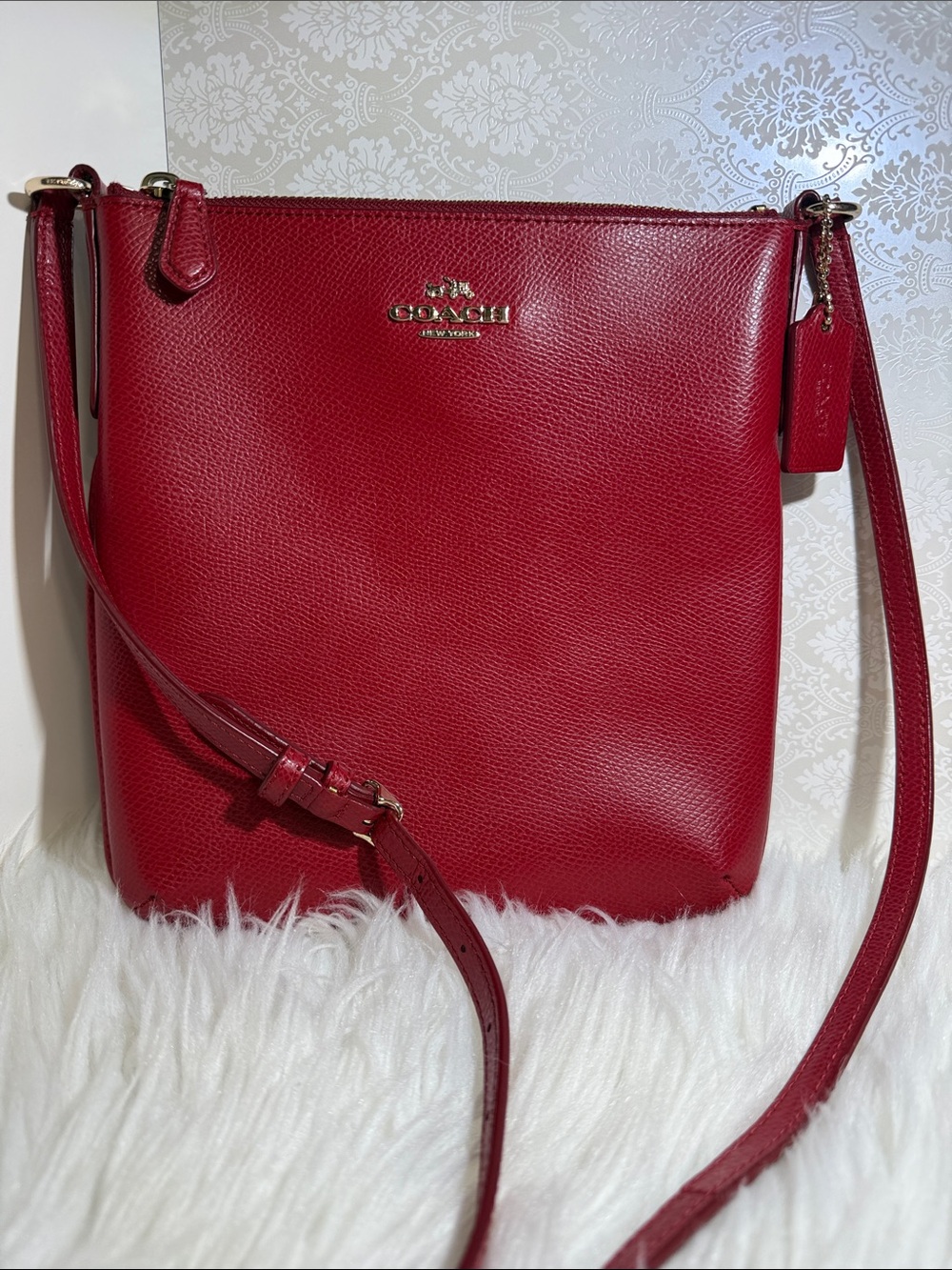 Coach Red Pebbled Leather Crossbody Purse